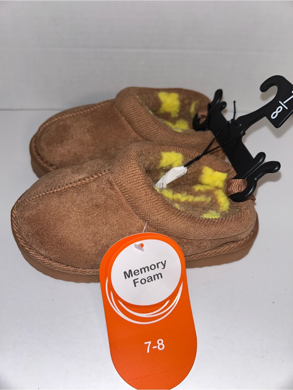 wonder nation Brown Kids Slip-On Memory Foam Slippers with Yellow Lining